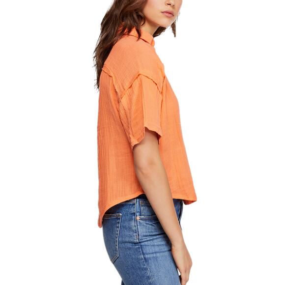 Free People Womens Orange Full of Light Top Sz Small Boho Oversized Flowy Cotton - Picture 8 of 8